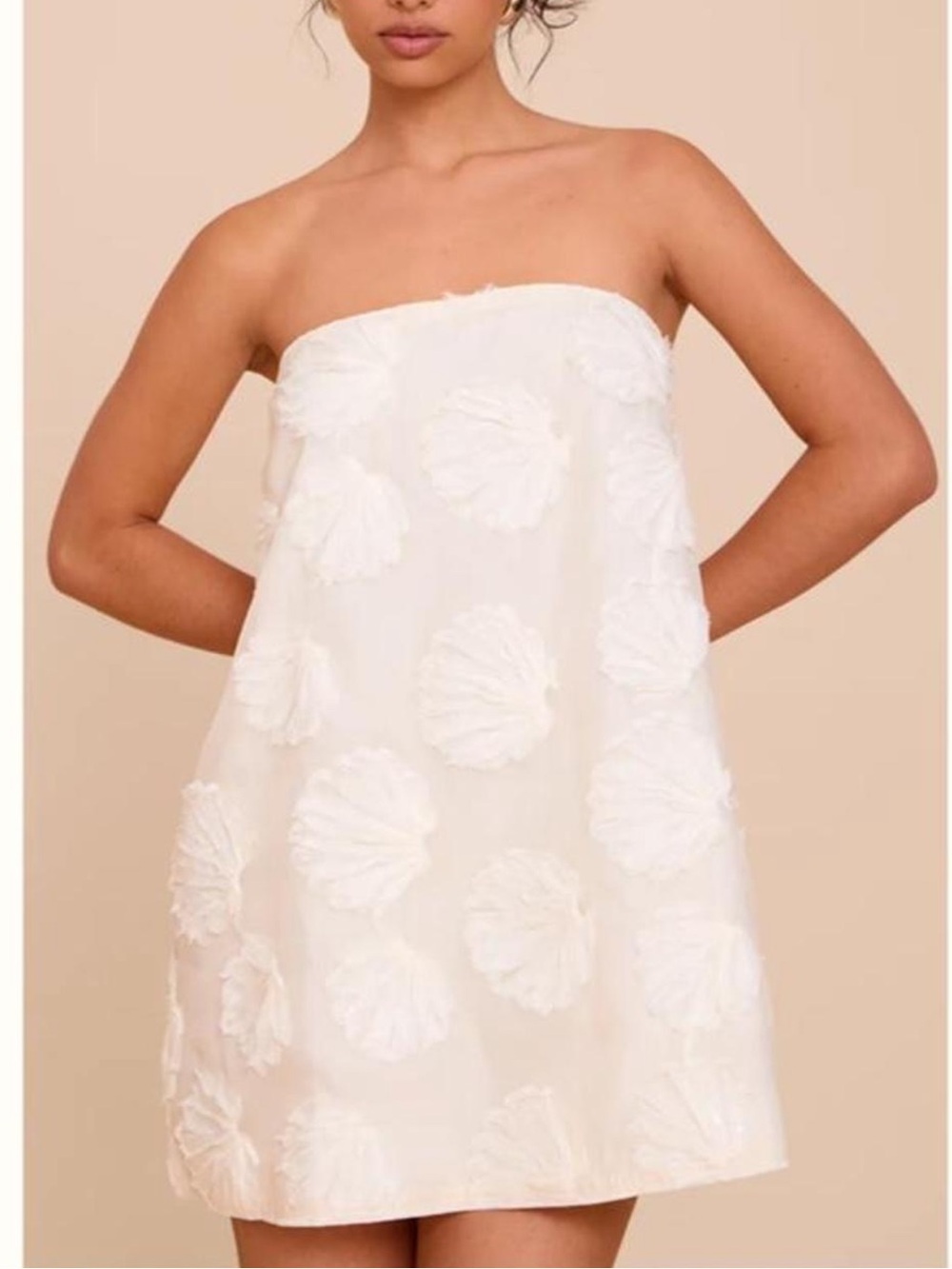 PrettyLittleThing White Strapless Floral Appliqué Mini Dress